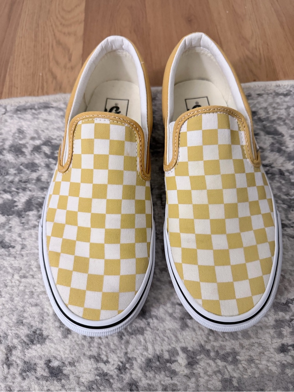 Woman’s  Slip-On Checkerboard Sneakers in Yellow and White